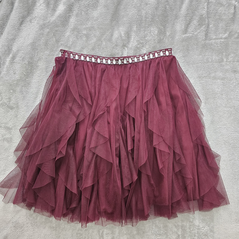 My Michelle Burgundy Layered Mini Skirt